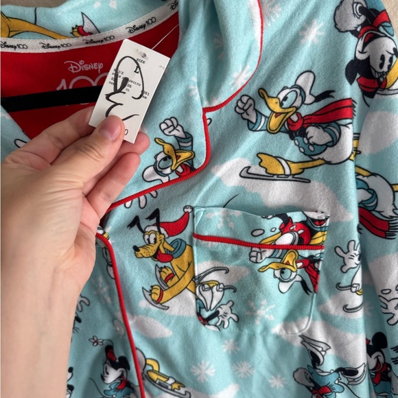 Disney 100 Anniv. Light Blue Mickey Mouse Winter Flannel Pajama Top -  Large - Picture 4 of 6